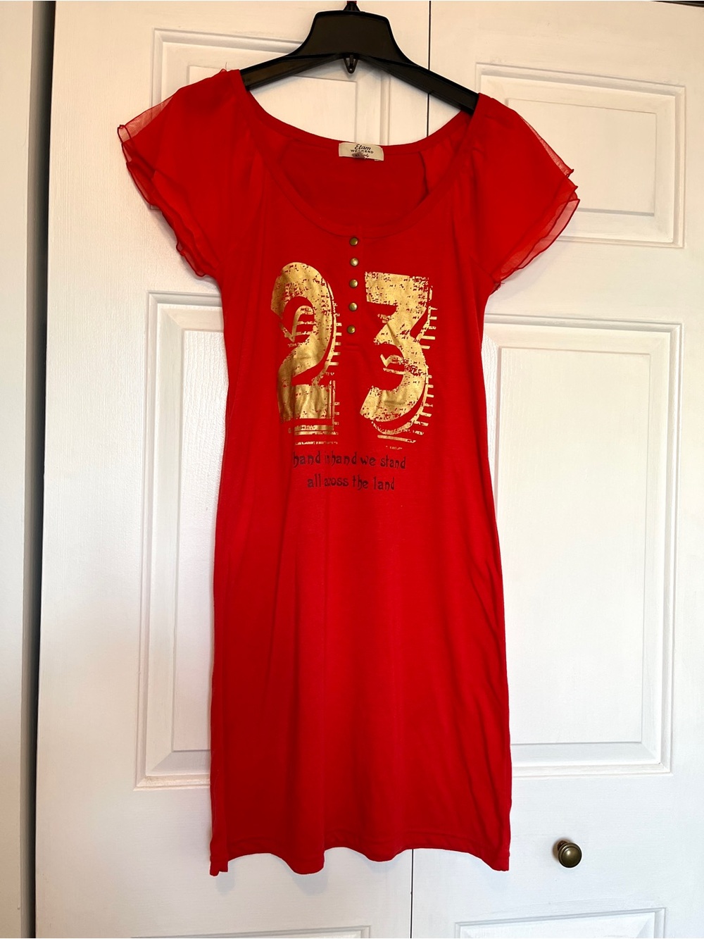 Red Short Sleeve Graphic Dress with Gold Print